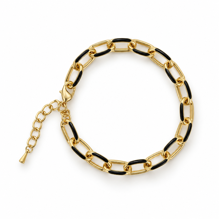 Black Lux Enamel Bracelet Bundle GOLD - (Chain + 4 Charms) TT LIVE