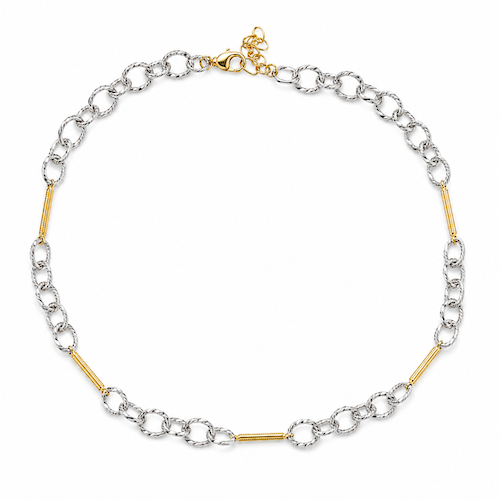 2 Tone Textured Silver Gold Paperclip Necklace Bundle (4 Charms)