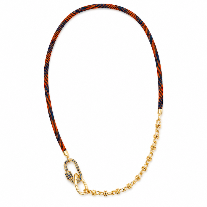 Coral Navy Cord Necklace - Blue Crystal Carabiner