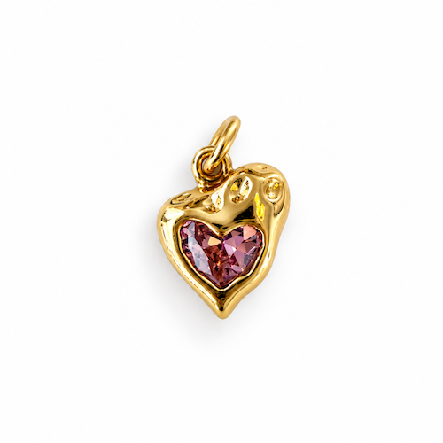 Melting Pink Crystal Heart Charm (Gold Plated)