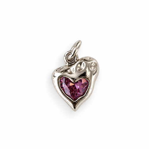 Melting Pink Crystal Heart Charm (Silver Tone)