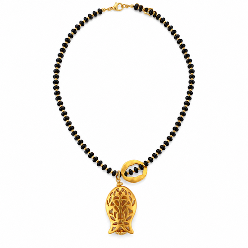 Fortune Favors The Fish - Turkish Black Onyx Ornate Fish Necklace (TURKEY)
