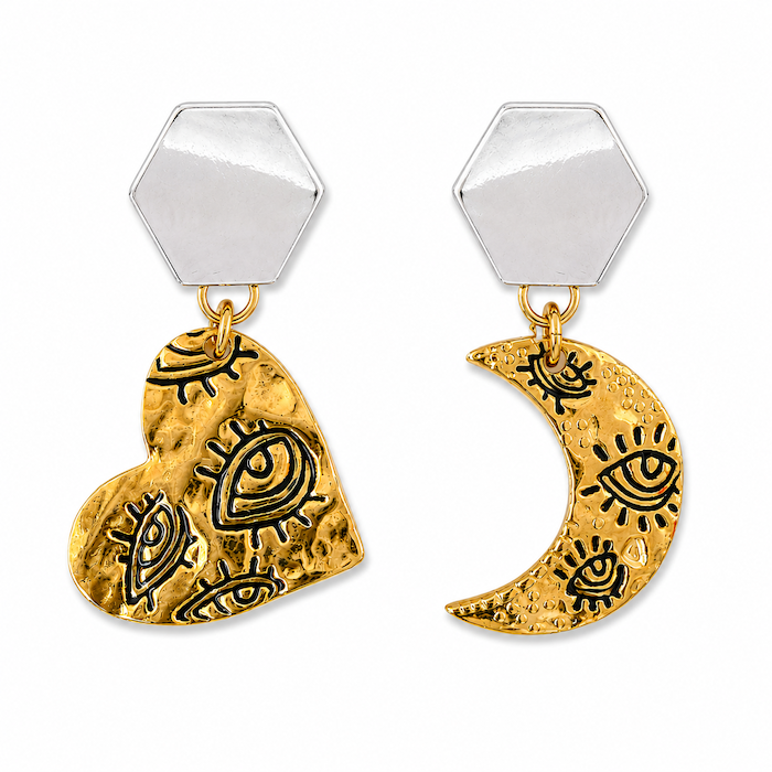 Abstract 2 Tone Heart Moon Earrings (SURPRISE)