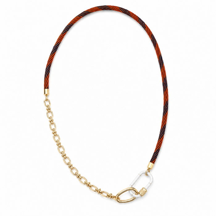 Coral Navy Cord Necklace - White Carabiner