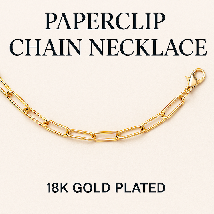 Paperclip Chain Necklace (18K Gold Plated) (NO CHARMS INCLUDED)