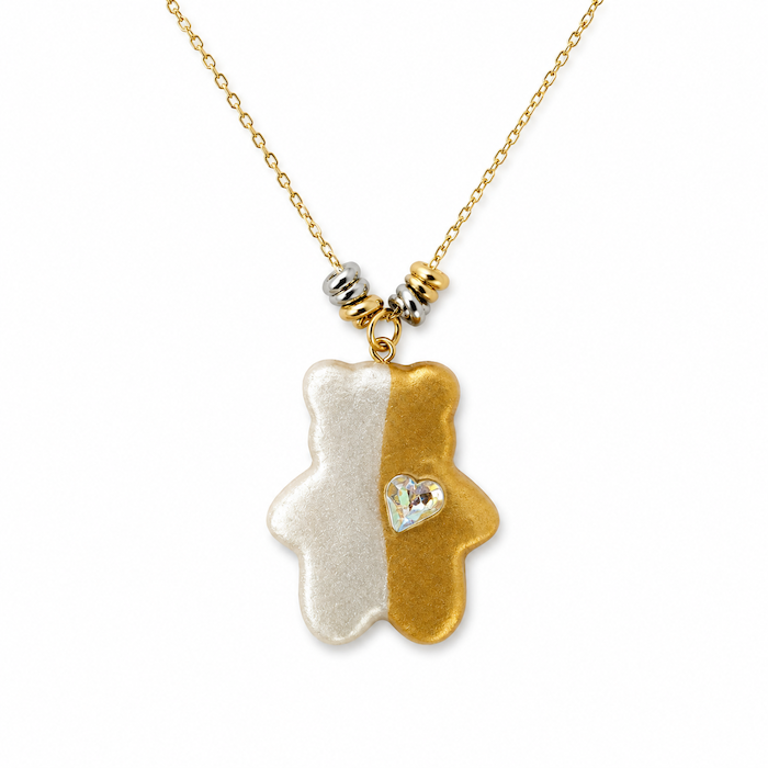 2 Tone Gloss Metallic Stardust Clay Bear Necklace (SURPRISE)