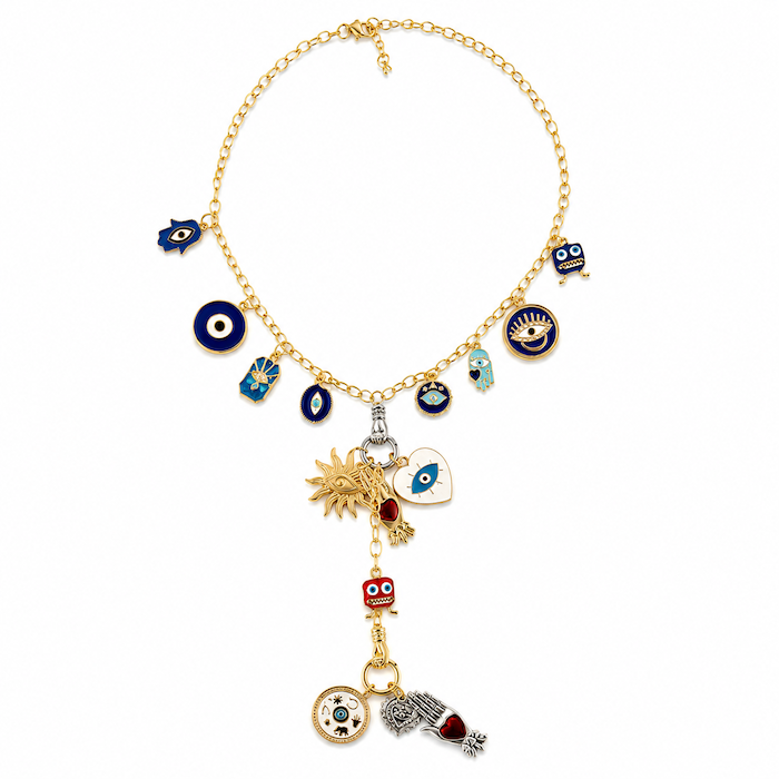 Double Hand - Lariat Necklace (Chain + 5 Charms) - TT PICK CHARMS LIVE
