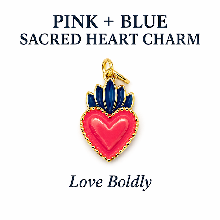 Pink + Blue Sacred Heart Charm