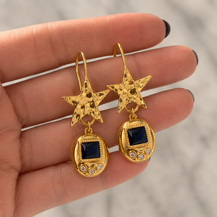 Virtual Pet Star Earrings - BLUE - GOLD STARS (CORE COLLECTION)
