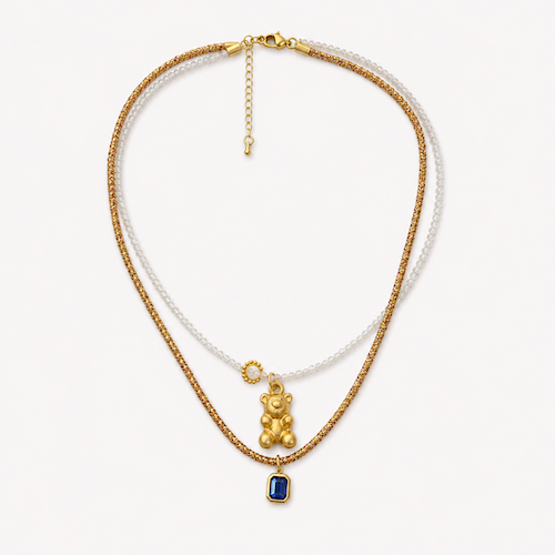 Turkish Gummy Necklace MOONSTONE, BLUE STONE, BROWN CORD (SURPRISE)