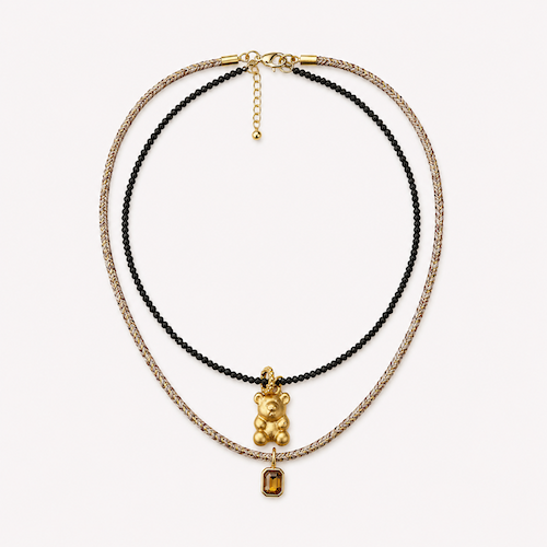 Turkish Gummy Necklace SMOKY SPINEL, CITRINE CRYSTAL, CHAMPAGNE BROWN MIX CORD (SURPRISE)