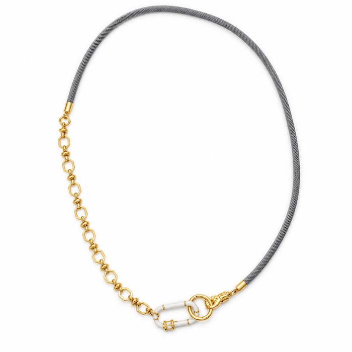 Light Gray Cord Necklace - White Bamboo Carabiner