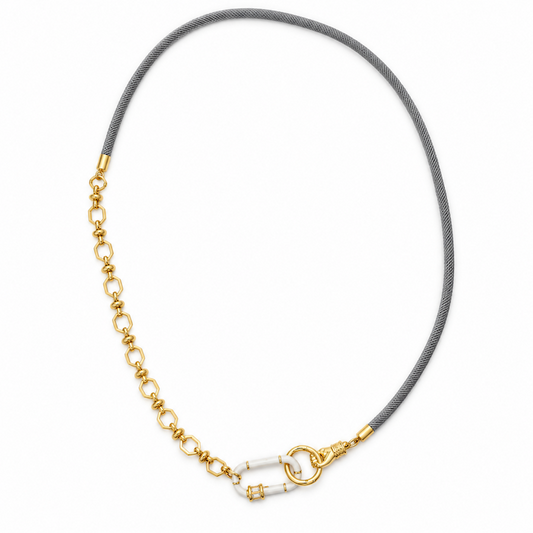 Light Gray Cord Necklace - White Bamboo Carabiner