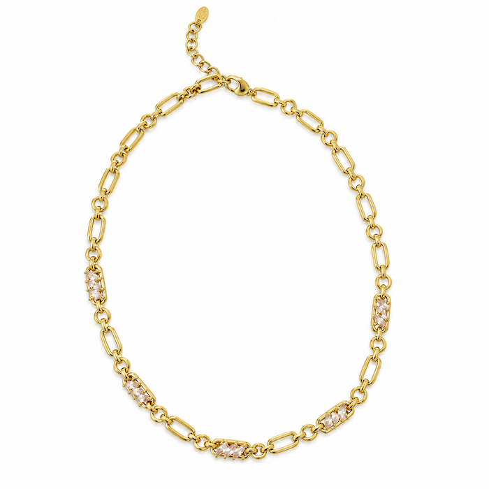 Clear CZ Stone Link Gold Necklace Bundle - (Chain + 4 Charms) TT LIVE
