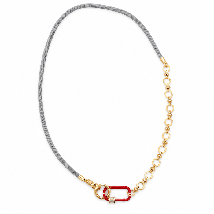 Light Gray Cord Necklace - Red Bamboo Carabiner