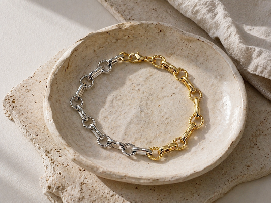 2 Tone Oval Twist Chain BRACELET Bundle - (3 Charms)