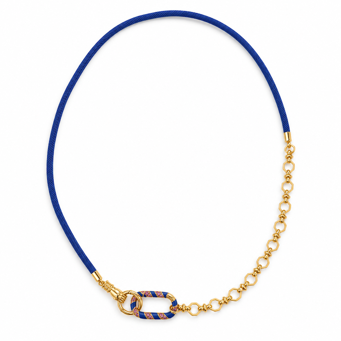 Deep Blue Cord Necklace - Blue Crystal Carabiner