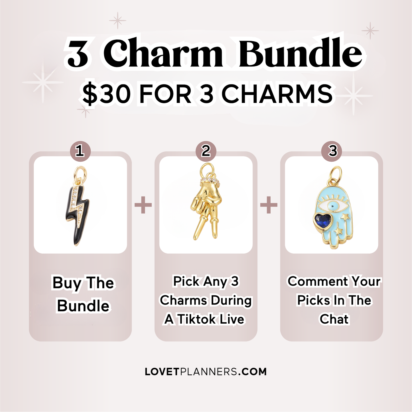 3 CHARM BUNDLE - (NO CHAIN) Pick Your Charms TT LIVE
