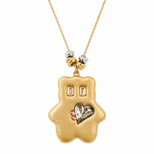 Champagne Gloss Metallic Stardust Clay Heart Bear Necklace (SURPRISE)