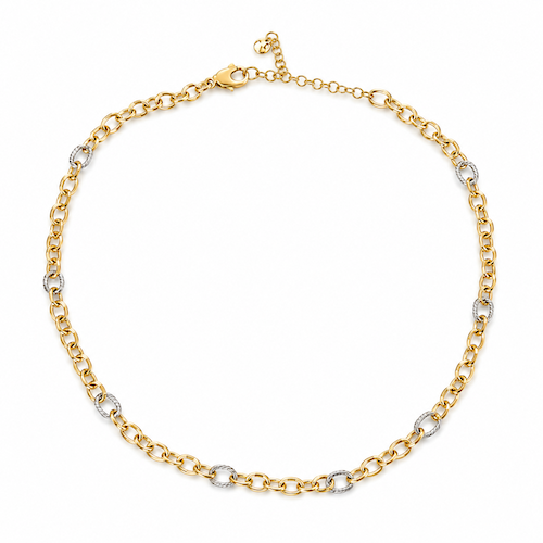 2 Tone Round Gold Rolo Necklace Bundle (4 Charms)