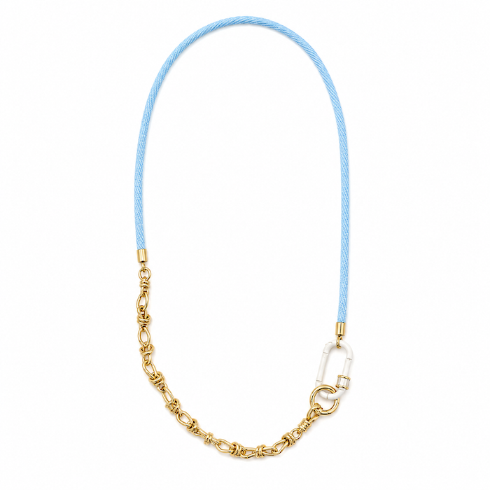 Sky Blue Cord Necklace - White Carabiner