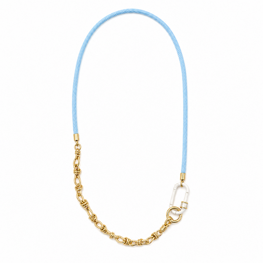 Sky Blue Cord Necklace - White Carabiner