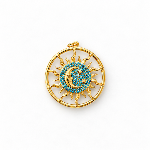 Bright Blue Large Crystal Sun Moon Flames Charm (SURPRISE)