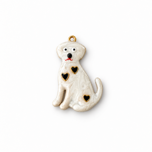 Black + White Doggy Hearts Charm (LARGE)