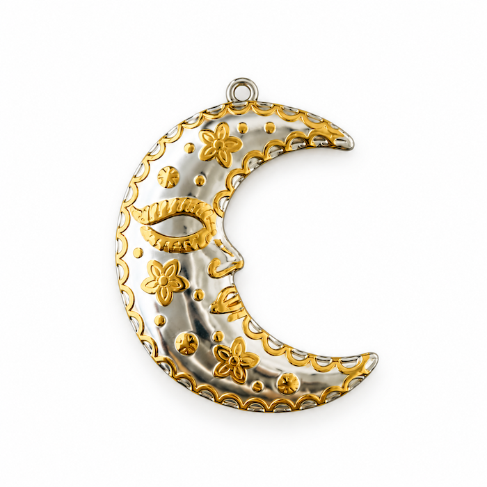 Happy Crescent Moon 2 Tone Charm (LARGE CHARM)