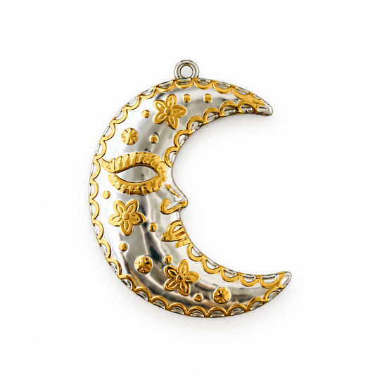 Happy Crescent Moon 2 Tone Charm (LARGE CHARM)