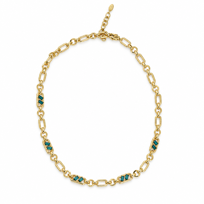 Emerald CZ Stone Link Gold Necklace Bundle - (Chain + 4 Charms) TT LIVE