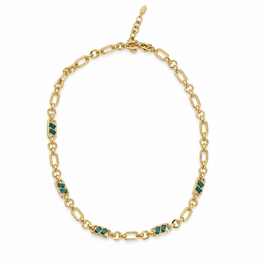 Emerald CZ Stone Link Gold Necklace Bundle - (Chain + 4 Charms) TT LIVE
