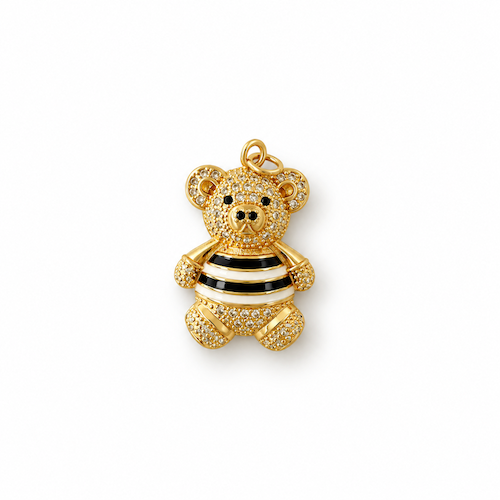 Black + White Bling Striped Teddy Charm