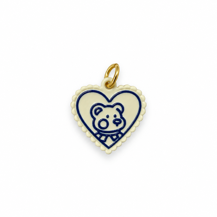 Blue + White Teddy Heart Charm