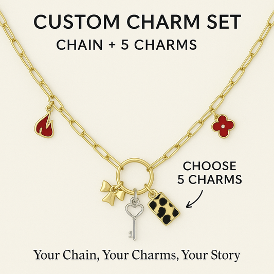 5 Carabiner Custom Charm Necklace Bundle – (Chain + 5 Charms) - Gold Plated (TT LIVE)