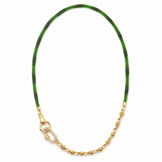 Green Cord Necklace - Snake Crystal Carabiner