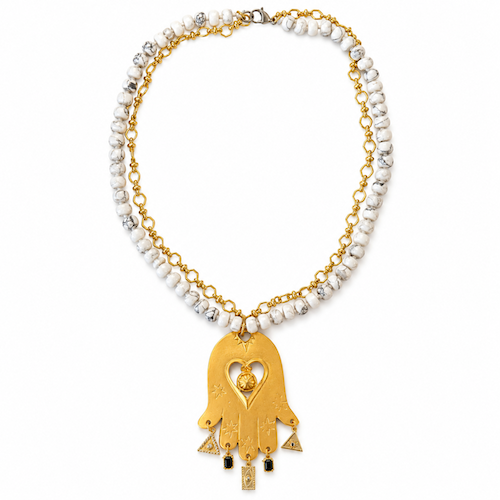 The Midnight Guardian - Turkish White Howlite Celestial Hamsa Necklace (TURKEY)