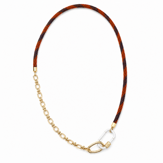 Coral Navy Cord Necklace - White Carabiner