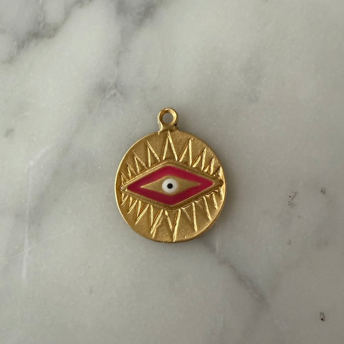 Evil Eye Pink Accent Medallion Charm-TURKEY (SURPRISE)