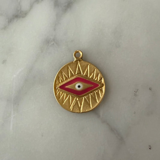 Evil Eye Pink Accent Medallion Charm-TURKEY (SURPRISE)
