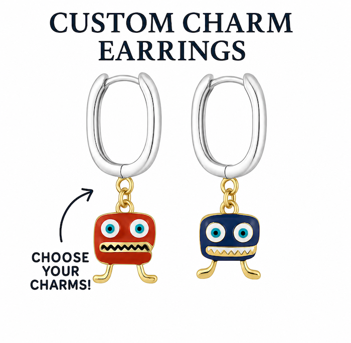 Custom Charm Earrings LARGE HOOPS - 2 Charms - PLATINUM Plated (TT LIVE)