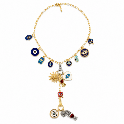 Double Hand - Lariat Necklace (Chain + 5 Charms) - TT PICK CHARMS  LIVE