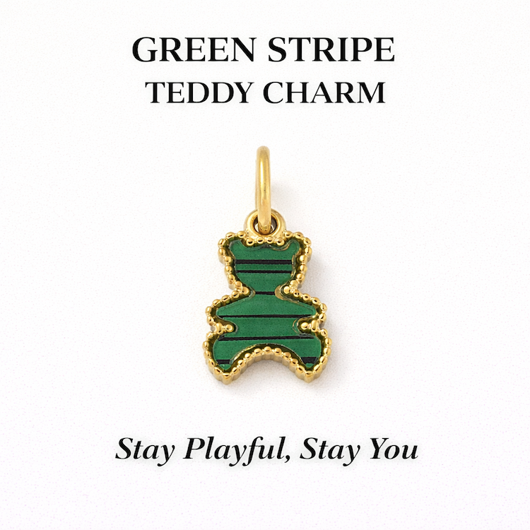 Green Striped Teddy Bear Charm