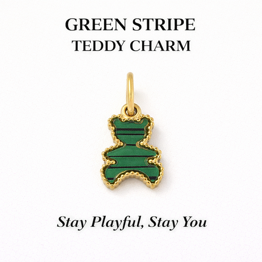 Green Striped Teddy Bear Charm