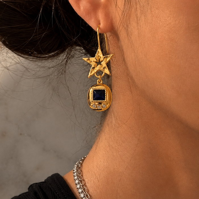 Virtual Pet Star Earrings - BLUE - GOLD STARS (CORE COLLECTION)