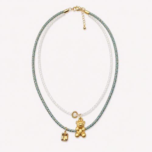 Turkish Gummy Necklace MOONSTONE, CITRINE CRYSTAL, TEAL CORD (SURPRISE)