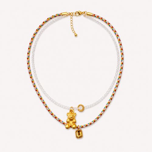 Turkish Gummy Necklace MOONSTONE, CITRINE CRYSTAL, RED RAINBOW CORD (SURPRISE)
