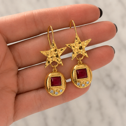 Virtual Pet Star Earrings - SOFT RED - GOLD STARS (CORE COLLECTION)