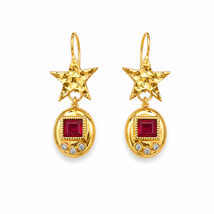 Virtual Pet Star Earrings - SOFT RED - GOLD STARS (CORE COLLECTION)