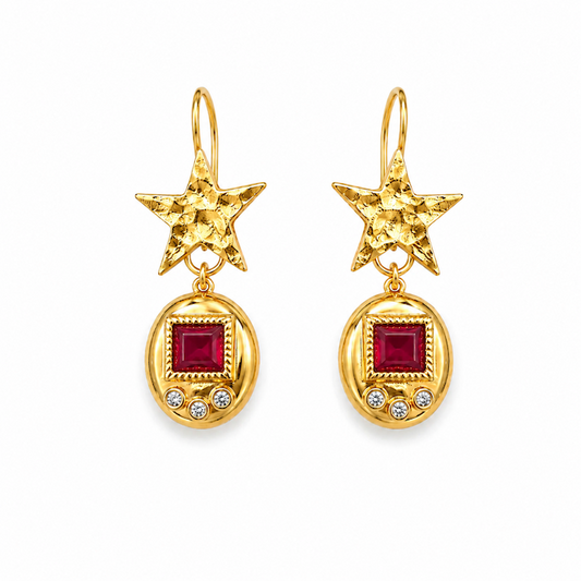 Virtual Pet Star Earrings - SOFT RED - GOLD STARS (CORE COLLECTION)